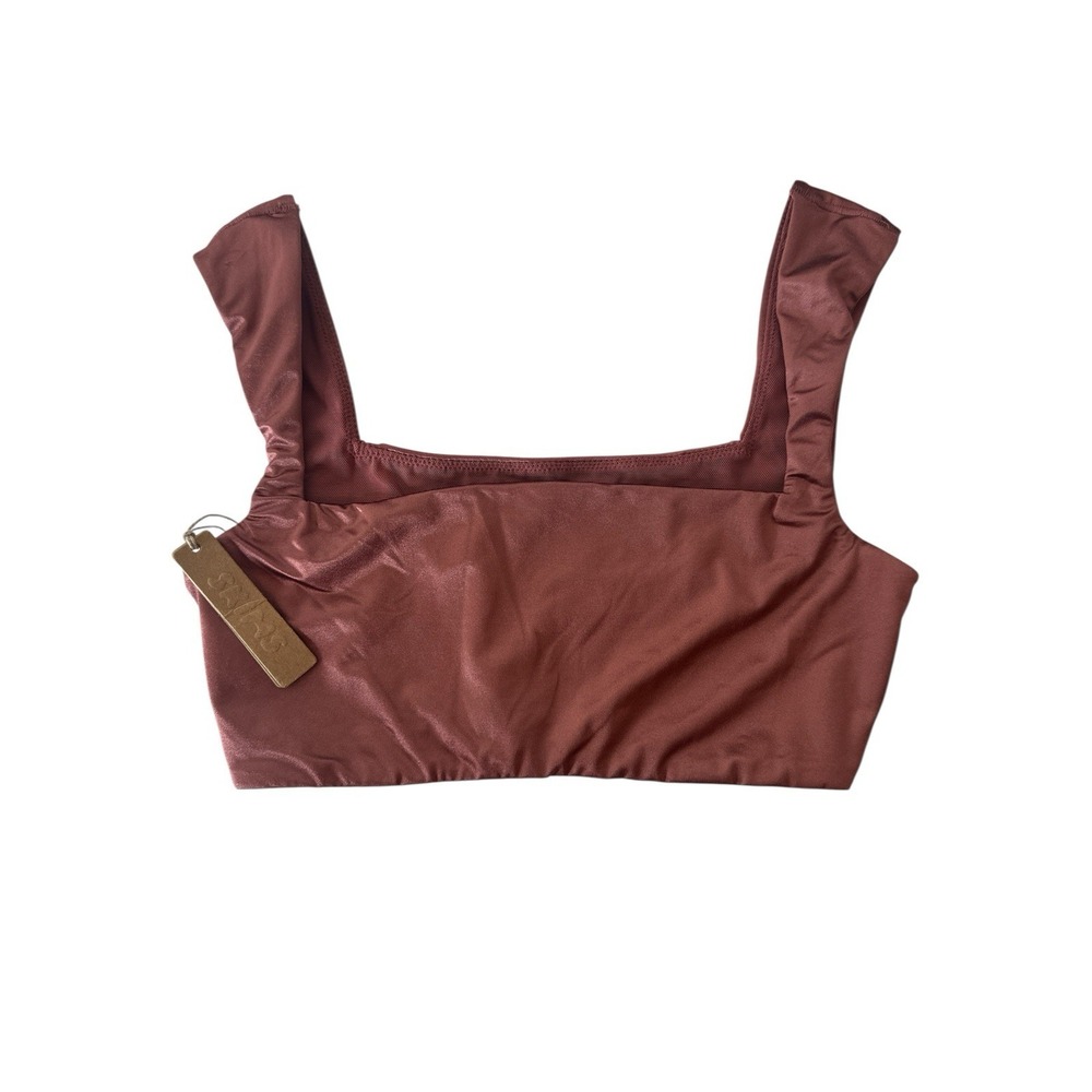 New SKIMS Bralette Top Women's XS Berry Stretch Satin Square Neck Romantic New - Picture 3 of 10